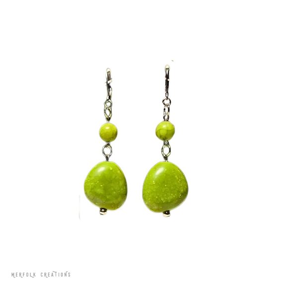 Green Apple Faux Stone Earrings | Upcycled Earring Collection - Picture 5 of 9